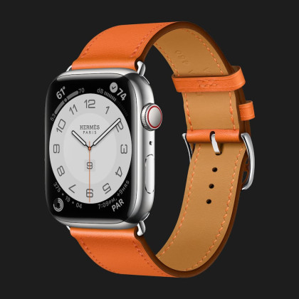 Apple Watch Series 7 45mm Hermès Silver Stainless Steel Case with Single Tour (Orange)